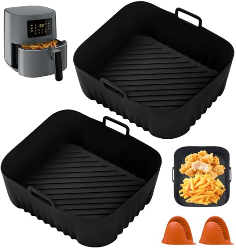2 Pezzi Teglie in Silicone per Friggitrice ad Aria, Teglia Accessori in Silicone per Air Fryer Philips HD9252 HD9200 HD9255, Riutilizzabile Quadrato Tappetino Stampi Per Airfryer, Microonde, Forno