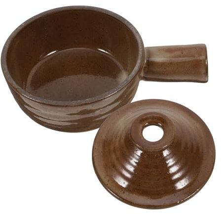 MUCKLILY Cazuela de Cerámica Marrón para Microondas con Tapa y Asa, Cazuela Práctica Antiadherente y Resistente al Calor Adecuada para Guisar en Casa