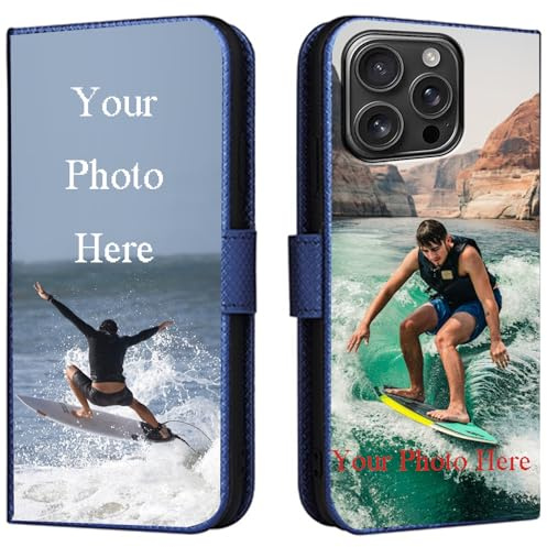 FortiCase Personalisierte Hülle für Blackview Wave 8,Flip Leder Hülle Kartenfach Standfunktion Case,mit Eigenem Foto Bild Text Personalisiert Handyhülle - Blue-LN4