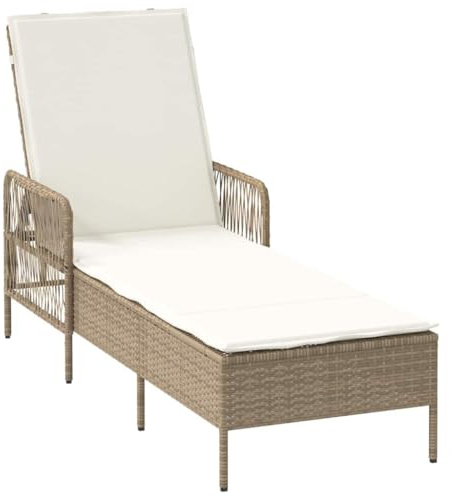 vidaXL Sonnenliege Beige und Cremeweiß 200 x 55 x 92 cm Poly-Rattan, Moderner Liegestuhl für draußen, verstellbare Rückenlehne, robuster Gartenstuhl, Abnehmbarer Bezug für Entspannung