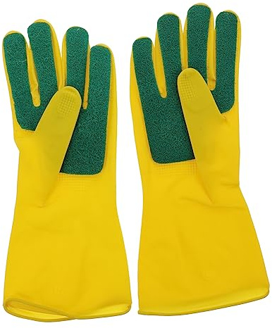 VALICLUD Dishwashing Latex Gloves for Housework Cleaning in Kitchen Scouring Pad