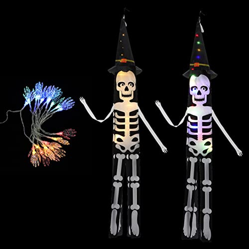 TOYANDONA 3pcs Halloween Skeleton Windsock Ornaments LED Lights for Outdoor Garden Decorations for Halloween Parties Durable Portable Create Spooky Atmosphere