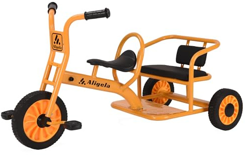 Aligela förskola trehjuling för barn ålder 3–5 år, barnvård Pdeal Tandem Trike 5 till 7 år, robust kolstålram, halkfria gummihjul, gul