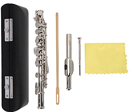 Leatikall Kit Piccolo, Llave C Piccolo Con Destornilladores PU Caja Cuero Desmontable 16 Agujeros Plateado Conjunto De Herramientas De Limpieza ﻿ (Plata)