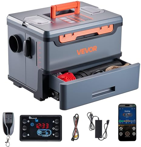 VEVOR Chauffage Diesel 8 kW DC 12 V/24 V, Réchauffeur d'Air Diesel pour Stationnement, Portable, avec Contrôle par Application Bluetooth, Télécommande et Écran LCD, Réservoir 5 L, pour Camion
