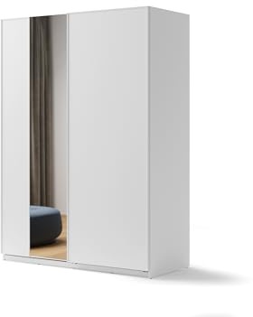 MINIO go for it - Zweitüriger Kleiderschrank Maxime 3, Schiebetürenschrank mit Spiegel, 170 cm, Farbe: Weiß matt