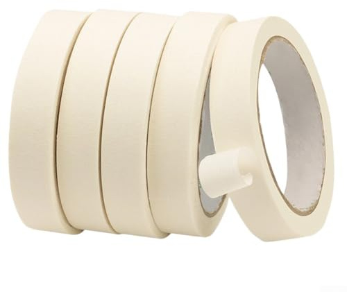 Lot de 5 rouleaux de ruban de masquage blanc déchirable à la main avec résistance verticale à la déchirure pour artistes et peinture automobile (2 cm de large x 20 m)