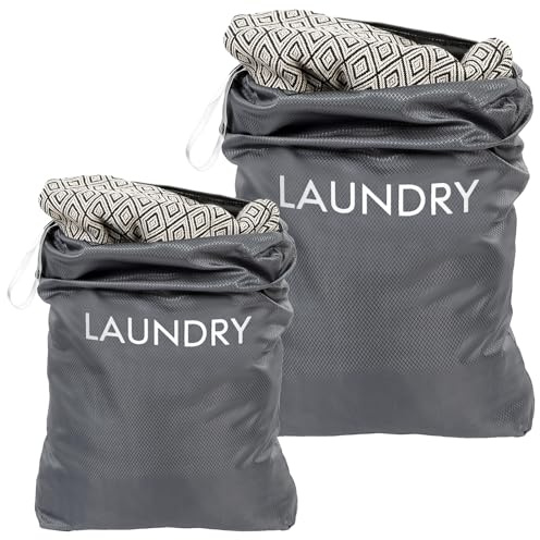 2 Stück Stoff Wäschesack, Oxford-Stoff Wäschesack mit Reißverschluss, 43x57cm 34x52.5cm Camping Laundry, Faltbarer Schmutzwäschebeutel für Camping, Reisen und Zuhause
