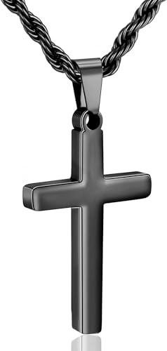Rajputana Stainless Steel Cross Necklace Men Boys Gold/Silver/Black Twisted Rope Chain Cross Pendant Rustproof Necklace for Men Christian Baptism Father's Day Easter Gifts for Boys Jewellery