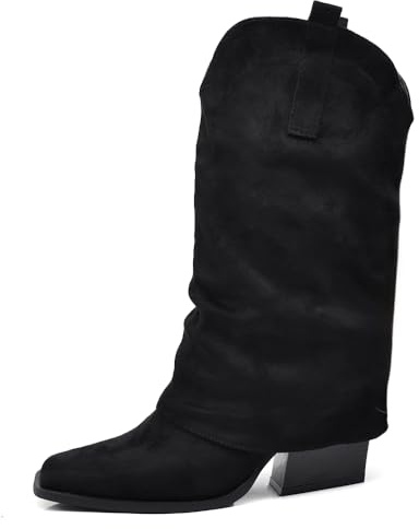 IF Fashion Scarpe Stivaletti Arricciati Da Donna Con Ghetta Risvolto in Camoscio Sintetico MP738 nero N.41