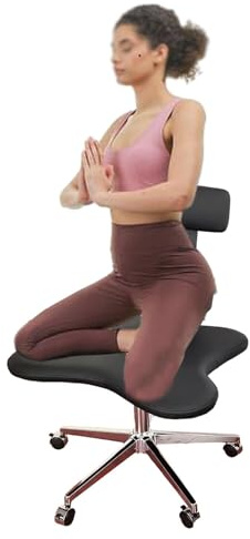 Ergonomischer Kniestuhl, höhenverstellbar, Kreuzbeinhocker, für Bürohaltung und Meditation, Kinder und Erwachsene, Schwarz