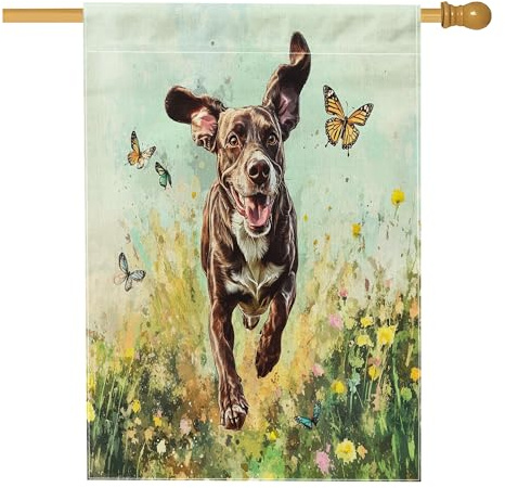 Bandiera tedesca a pelo corto per la casa, 71 x 101 cm, per esterni, pianta floreale ad acquerello, bandiera verticale standard per la casa, decorazione per esterni con cane