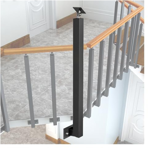 5Pack Black Metal Stair Railing Spindles for Deck & Balcony 270° Adjustable Top Bracket SideMounted Iron Posts for Sturdy Handrails