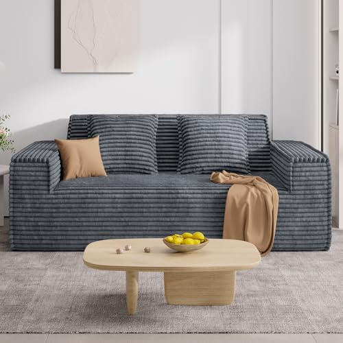 Aivermeil Sofa mit Schlaffunktion 190cm 2-3 Sitzer Boneless Couch Grau | Boneless Couch,Ecksofa mit Schlaffunktion,Cordstoff,Keine Montage,Wohnzimmer,Schlafzimmer