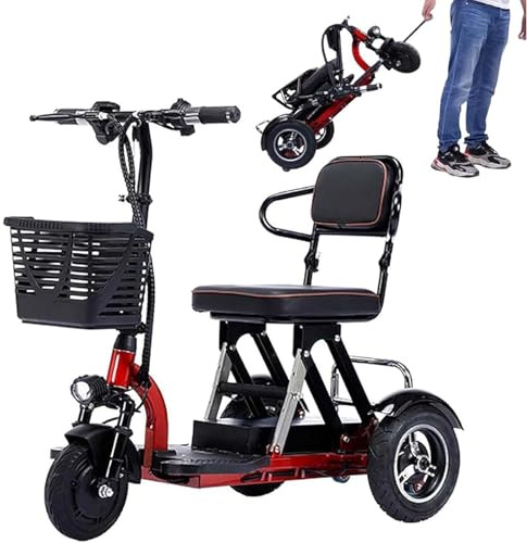Scooter De Movilidad Eléctrico para Personas Mayores Plegable De 3 Ruedas Viene con Cargador Y Cesta De Almacenami Plegable Desmontable Multifuncional Scooter De Movilidad