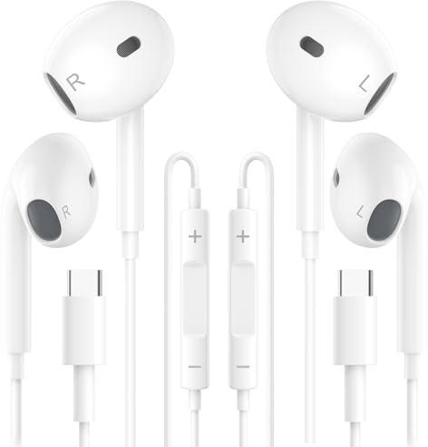 2 Pack Ecouteurs Filaire USB C avec Microphone & Contrôle de Volume,Hi-FI Stéréo Écouteurs USB C Intra-Auriculaires pour iPhone 16/15 Pro Max/Plus, Samsung Galaxy S24/S23, iPad Pro & Google Pixel