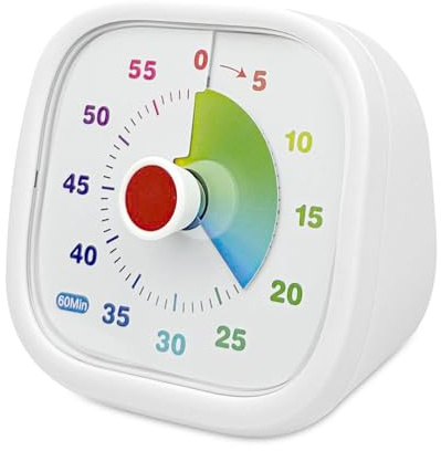 Fousenuk Visuell timer med tyst/larmläge, tidstimer för barn, vit