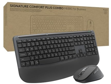 Logitech Signature Comfort Plus Combo MK880 for Business (Graphite) | Clavier, souris sans fil, repose-poignets, clics silencieux, récepteur sécurisé, Bluetooth, Windows/macOS, FR AZERTY