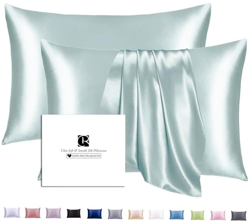 Ravmix Funda Almohada Seda Morera 21 Momme Cabello y Piel 30×50cm Agua