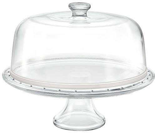 Borgonovo Palladio 31cm + Glocke auf Pied, Klassische Tortenetagere aus Glas, 1 Stück, 4 kg, Rund, Hochglänzend, Einfarbig, Mikrowellengeeignet, Dishware Plate, Dessertteller, Teller