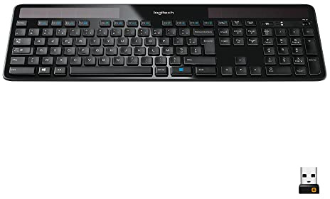 Logitech K750 Clavier sans Fil Solaire pour Windows, 2,4 GHz avec Mini Récepteur USB, Ultra-Léger, Conception Ecologique, PC/Portable, Clavier AZERTY Français - Noir