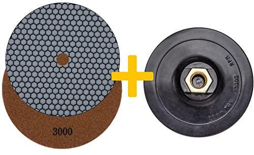 Profi Diamant-Schleifpad-Set für Trockenschliff 125 mm Körnung 3000 Klett-Aufnahmeteller für Naturstein Granit Feinsteinzeug Fliesen Keramik Kunststein Glas Marmor