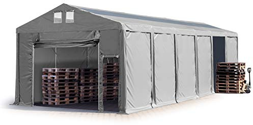 TOOLPORT Lagerzelt Industriezelt 6x12 m Zelthalle mit 3m Seitenhöhe PVC Plane 850 N grau wasserdicht Ganzjahreszelt mit Hochziehtor