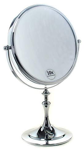 TUKA Specchio Bagno per Trucco 10X Ingranditori, 8 Doppio Specchio Cosmetico Con Piedistallo, ø 20 cm Specchio da Tavolo per Trucco e Rasatura, 2 Facciate Vanity Mirror, Cromato, TKD3105-10x