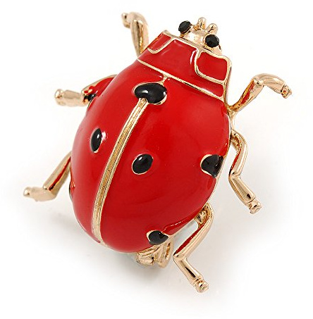 Broche coccinelle en émail rouge/noir en métal doré – 30 mm de haut