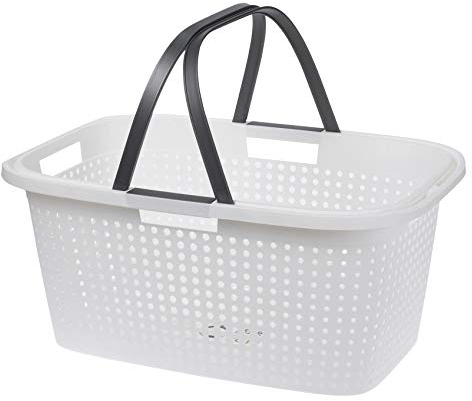 Wäschekorb aus Kunststoff 60 x 39 cm - weiß - Tragekorb mit klappbaren Griffen - Wäschebox Wäschesammler Wäschewanne Einkaufskorb