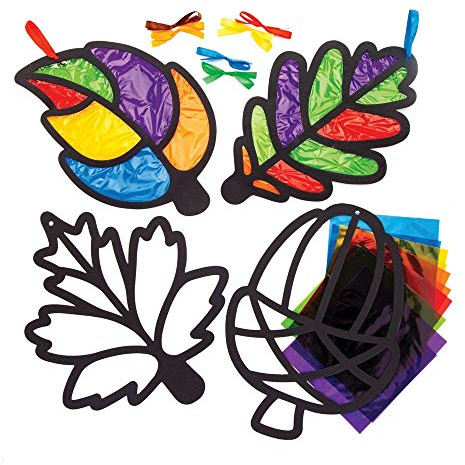 Baker Ross Leaf Stained Glass Decoration Kits, Autumn and Winter Arts and Crafts (Pack of 6)
