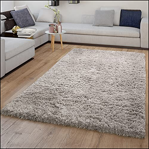 TT Home Teppich Hochflor Flokati Look Flauschig Langflor Einfarbig Trend Shaggy In Grau, Größe:80x150 cm
