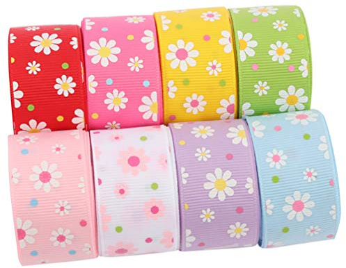 EXCEART Polyester Schleifenband Mit GäNseblüMchenmuster 100Cm X 0.98In Diy-Band FüR Haarschleifen Geschenkverpackung Und Bastelprojekte