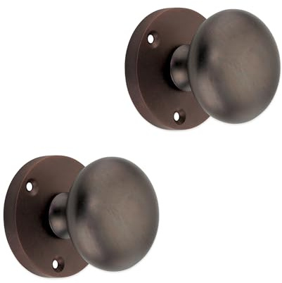 Infinity Decor Pair of Aged Bronze Victorian Vintage Style Round Mortice Door Knobs 52mm Pull Handles Set Ideal for Interior and Exterior Use