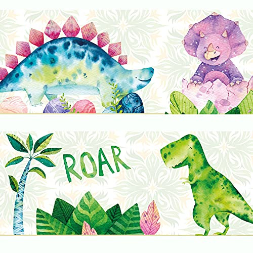 Wandbordüre Dinosaurier Kids Tapetenbordüre Vlies Kinderzimmer 400x12 cm | Dinosaurier Kids Bordüre aus Tapetenvlies für Kinderzimmer Babyzimmer Spielzimmer einfach mit Vliestapetenkleister anbringbar