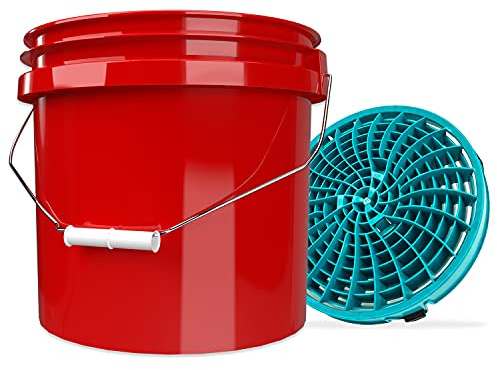 detailmate Kit de lavage de voiture : seau de lavage rouge 3,5 gallons (12 l) avec détails Guardz Dirt Lock Seau de lavage Turquoise pour un lavage à la main sans rayures
