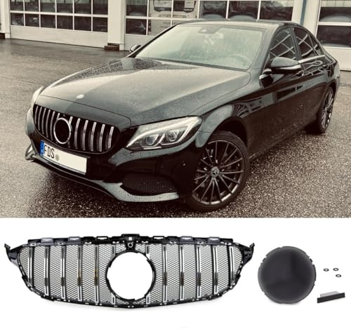 DM Autoteile 2445 Kühlergrill Grill Schwarz Chrom+ Race Gitter kompatibel für Mercedes S205 W205 14-18 auf Sport Panamericana GT
