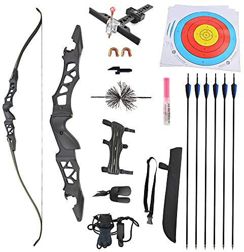 SHARROW 64 Zoll Takedown Recurvebogen Set 30-60 Lbs Zielscheibe BogenschießEn Jagdbogen Pfeil Und Bogen Erwachsene Sportbogen für Jagd Hunting Jugendliche DraußEn Spielzeug (Schwarz Set, 30Lbs)