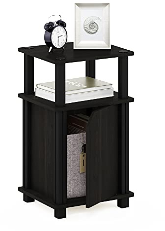 Furinno Just 3-stufiger Beistelltisch mit Tür, Espresso/Schwarz