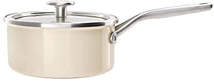 KitchenAid Steel Core Enamel Pentola in acciaio smaltata con coperchio, 18 cm/2 l, smalto, a induzione, adatta al forno, lavabile in lavastoviglie, crema di mandorle
