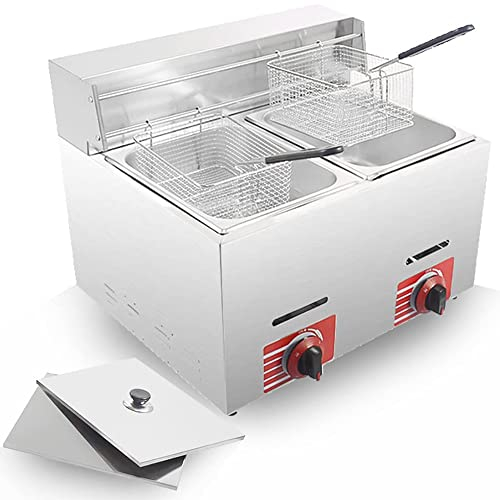 SHENGSHIYU Friteuse à Gaz Professionnelle, Frites D'extérieur Gpl, Rondelles D'oignon, Poulet, pour Restaurant, Cuisine, 6l/12l, avec Panier Et Couvercle,Two-cylinderfryer