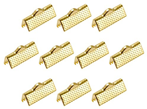 uxcell 340Pcs Ribbon Crimp Clamp Ends, 16mm, Gold Tone