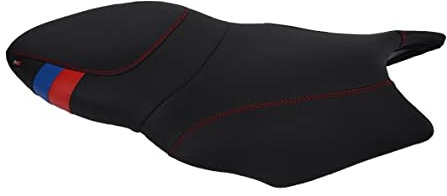 Moto Discovery Funda de Asiento Compatible con BMW K1200S / K1300S 2004-2016 Negra/roja/Azul con Costuras Rojas