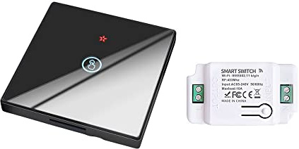 proAMEDEN Touch-Wandschalter, ohne Verkabelung, 10 A, Funktioniert mit Tuya/Smart Life, kompatibel mit ALexa, Google Assistant (1/un-1 Gang Wireless Switch Black+1/un Controller) 1 Set