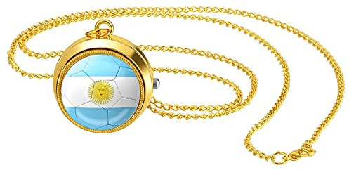 JewelryWe Taschenuhr Herren Weltmeisterschaft WM Flagge Kettenuhr Analog Quarz Uhr mit Halskette Kette Pocket Watch Geschenk für Männer Frau