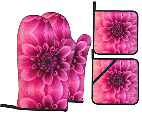 Lot de 4 maniques et maniques en dahlia rose multifonctions avec poche