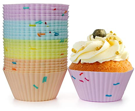 Spesh Set med 24 silikonmuffinsformar, individuella silikonmuffinsformar, återanvändbara, hållbara, BPA-fria muffinsformar (lila + blå + gul + orange)