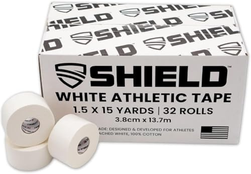 SHIELD Athletic Tape, 1.5 in x 15 yd, 32-Roll Case, White
