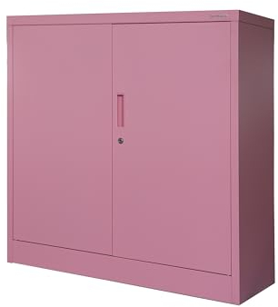 Jan Nowak Kleiner Aktenschrank C001B Büroschrank Metallschrank Aufbewahrungsschrank 2 Verstellbare Fachböden Pulverbeschichtet Abschließbar 92,5 cm x 90 cm x 40 cm (Rosa)