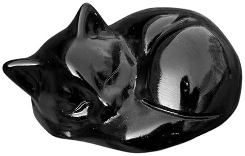 NATOSU Schwarze Obsidian Katzenkristalle, glänzende schlafende Katzenstatue, heilende, handgeschnitzte Steindekorationen, Geschenk, polierte Edelsteine, Figur, Büro
